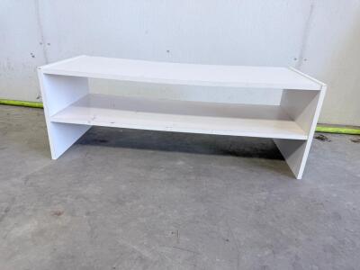White Two-Tier MDF Shelf Unit, 39" x 16" x 17", Fixed Shelves, Moderate Wear