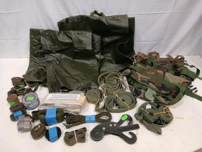 Military Parachute Cargo Drop Bags & Straps Lot, 36"x36", OD & Camo, Surplus Airdrop Gear