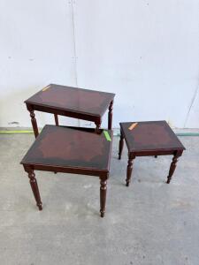 Traditional Mahogany-Style 3-Piece Nesting Accent Tables Set, Made in Vietnam, Turned Legs