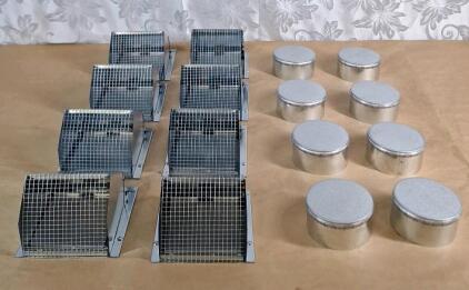 (8) FAMCO 4" - Big Mouth Wall Vents W/ Screen & Damper, Galvanized & (8) FAMCO- 4" Flue/Pipe Caps, Galvanized