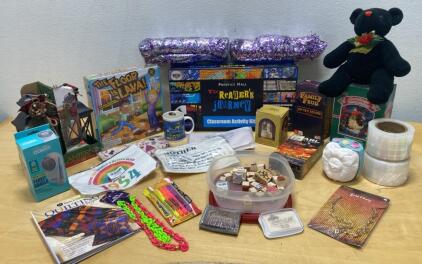 Mixed Lot: Prentice Hall Classroom Kit, Board Games, Crafts, Conair, Quilting, 30+ Items