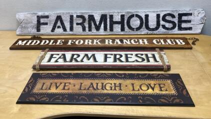 Rustic Farmhouse Wood Sign Set, Includes "FARMHOUSE", "FARM FRESH", "LIVE LAUGH LOVE", Ranch Club