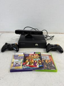 Xbox 360 S Console with Kinect Sensor, 2 Wireless Controllers, 3 Games Bundle, NTSC, HDMI. Xbox powers on. please inspect in person.