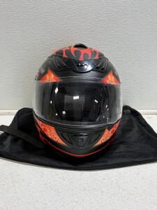 Hawk H-6600 Full-Face Motorcycle Helmet L, DOT, Flame Graphics, Black/Red, D-Ring, Bag