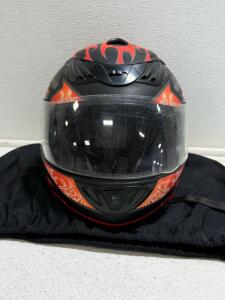 Hawk Full Face Motorcycle Helmet S (55&ndash;56cm), Black Flame Graphics, DOT FMVSS 218, With Bag