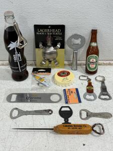 Lot of 12 Beer Bottle Openers - Vintage & Modern, Advertising, Keychain, Novelty, Branded