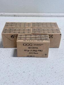 GGG .223 Rem 55gr FMJ Ammunition, 50 Rounds/Box, Brass Case, Lot 330-GGG-21