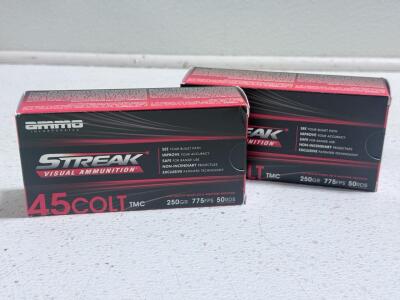 Ammo Inc Streak Visual .45 Colt TMC, 250gr, 775fps, 50 Rounds, Non-Incendiary, Brass Case