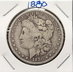 1880 Morgan Silver Dollar, Circulated, 90% Silver, U.S. Coin, Liberty and Eagle Designs