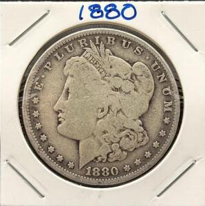 1880 Morgan Silver Dollar, Philadelphia Mint, 90% Silver, Circulated Condition