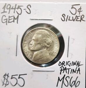 1945-S MS66 Gem Silver Mint State Jefferson .05C