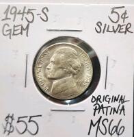 1945-S MS66 Gem Silver Mint State Jefferson .05C