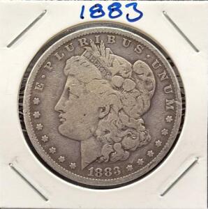 1883 Morgan Silver Dollar Philadelphia, 90% Silver, Circulated, VG-F, Iconic Lady Liberty Design
