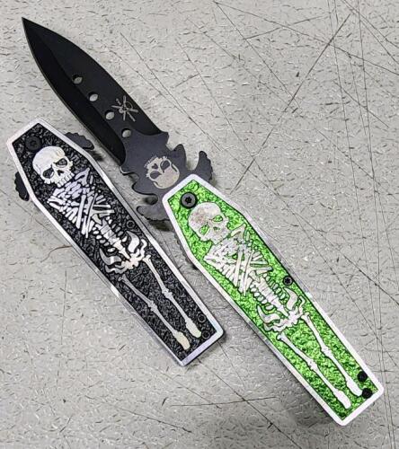 (2) Frost Cutlery Tac Xtreme Skeleton Coffin Linerlock Stainless Steel Blade Aluminum Handle