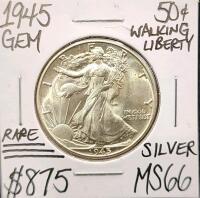1945 MS66 RARE Gem Silver Walking Liberty Half Dollar