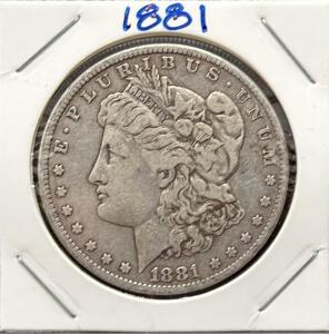 1881-O Morgan Silver Dollar, New Orleans Mint, 90% Silver, 38.1mm Diameter
