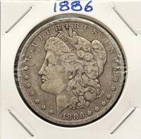 1886 Morgan Silver Dollar, Philadelphia Mint, 90% Silver, Circulated, Liberty & Eagle Design