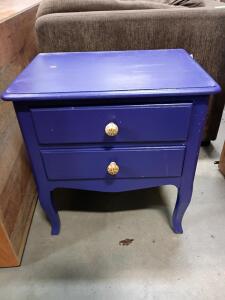 Purple Wooden 2-Drawer Nightstand with Curved Legs and Decorative Knobs, 24x18x26 Inch