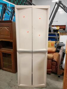 Tall Plastic Utility Storage Cabinet, 5-Shelf, Double Door, Beige, Approx 72"x36"x18"