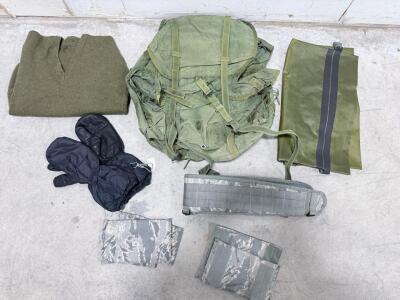 Military Field Gear Lot - SeaLine ILBE Waterproofing Bag 18"x40", Large Rucksack, Mittens, Sweater