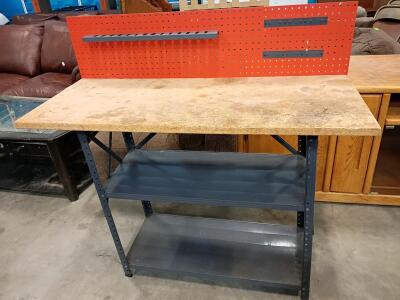 Steel Utility Workbench 60"x24", 2 Shelves, Pegboard Back, Heavy Duty
