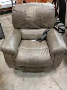La-Z-Boy PowerReclineXR Rocker Recliner, Leather, Power Reclining, Wired Remote, Taupe/Grey