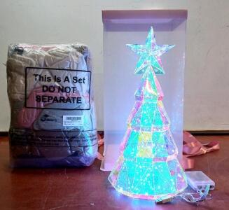 PreLit LED Plastic Decorative Christmas Tree 12", 48 Pc Adult Winter Beanie & Glove Set, Multi-Color, Bulk, Cold Weather, Unisex
