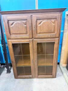 Traditional Wooden China Hutch with Glass Doors, 72"x44", Brown Finish, 2-Section Storage Cabinet