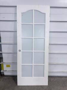 10-Lite Frosted Glass French Interior Door, White, Arched Top, 80"x32", Wood Frame