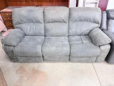 Power Reclining 3-Seat Sofa, Grey Microfiber, Pillow Top Arms, USB Charging, 86&ndash;90" Wide