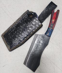 (1) Fixed Blade Cold Steel Kitchen Cleaver Knife With Wood Handle And Sheath