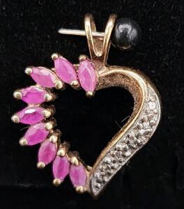 (1) Vintage Ross Simons Ruby Heart Gold Plated .925 Pendant