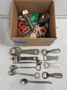 Large Lot Vintage Metal Bar/Bottle Openers + Hybrid Utensils: Edlund, Molson, Labatt, Ballantine Promo