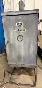King Kooker Vertical Propane Smoker with Gauge and Hose, Steel Construction, Dual Cooking Racks. please inspect in person