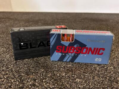 Hornady 300 Blackout Ammo: 208 gr AMAX BLACK & 190 gr SUB-X Subsonic, 2 Boxes (37 Rounds)