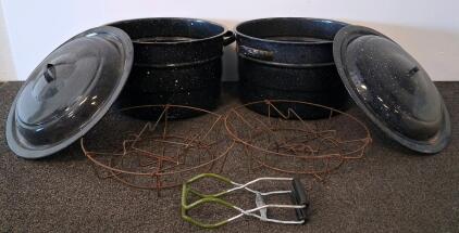 Water Bath Canner Set &ndash; 20 Quart Enamel Pots, 2 Racks, EarthGrown Jar Lifter, Lids Included