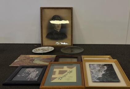 Lot of Framed Artworks, 8x10 & 11x14 Picture Frames, 50th Anniversary Plate, Etched Glass Plate