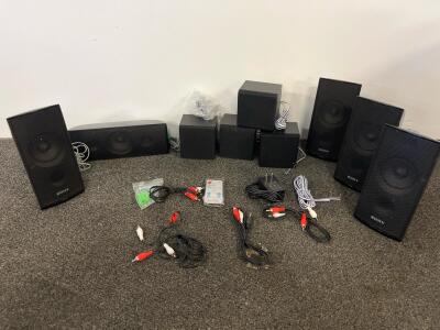 Sony 5.1 Channel Surround Sound Speaker System with Subwoofer, Remote, Cables, Wall Mount Hardware