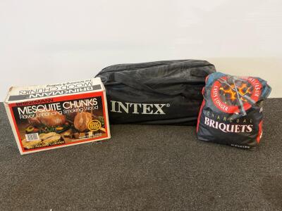 Brinkmann Mesquite Smoking Wood Chunks, Intex Queen Air Mattress with Pump, Charcoal Briquets 9lb Lot