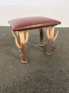 Antler Leg Stool with Brown Padded Seat, Rustic Lodge Furniture, Approx. 12&rdquo;x10&rdquo;x9&rdquo;