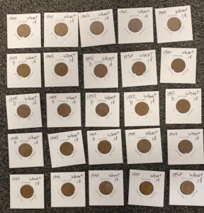 Lincoln Wheat Cents Collection &ndash; 25 Coins, 1940-1958, Philadelphia And Denver Mints