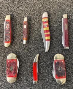 Bear Mountain & Ocoee River Canoe Pattern Knives Red Jigged Handles, 2-Blade Slipjoint Folders
