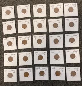 Lincoln Wheat Cent Collection, 1&cent; Coins, 1940&ndash;1958, 25 Coins, Multiple Years, Denver & Philadelphia