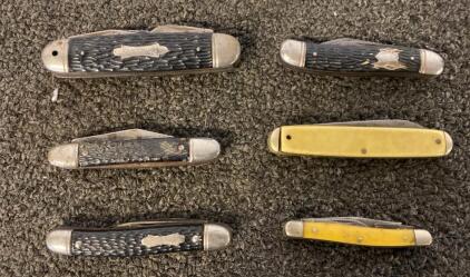 Vintage Multi-Blade Pocket Knife, Kamp-King, USA, Jigged Plastic & Yellow Handles, Slip Joint