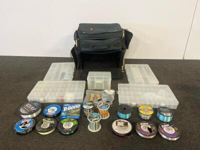 Large Fishing Tackle Set: Soft Bag, 4 Tackle Boxes, Mixed Fishing Lines & Lures, Stren/Berkley