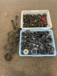 LEGO Technic Gears, Wheels, Tires, and Tracks Lot &ndash; 70-100 Pieces, Mixed Sizes, in Storage Bins