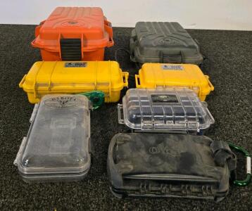 Lot of 7 Protective Waterproof Hard Cases &ndash; Pelican 1010/1030, OtterBox, Survivor Dry Box, Dakota, Flambeau