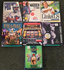 Lot of 7 Vintage PC Big Box Games: Madden NFL 98, Football Pro '98, Settlers II Mission CD, More