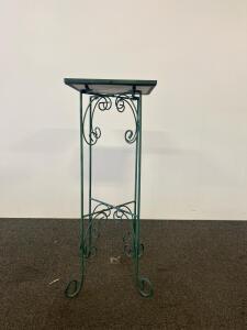 Decorative Metal Plant Stand with Hand-Painted Ceramic Tile Top, Approx. 28&ndash;32" Tall