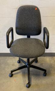 Swivel Office Chair with Arms and Wheels, Dark Grey Fabric Upholstery, Adjustable Height